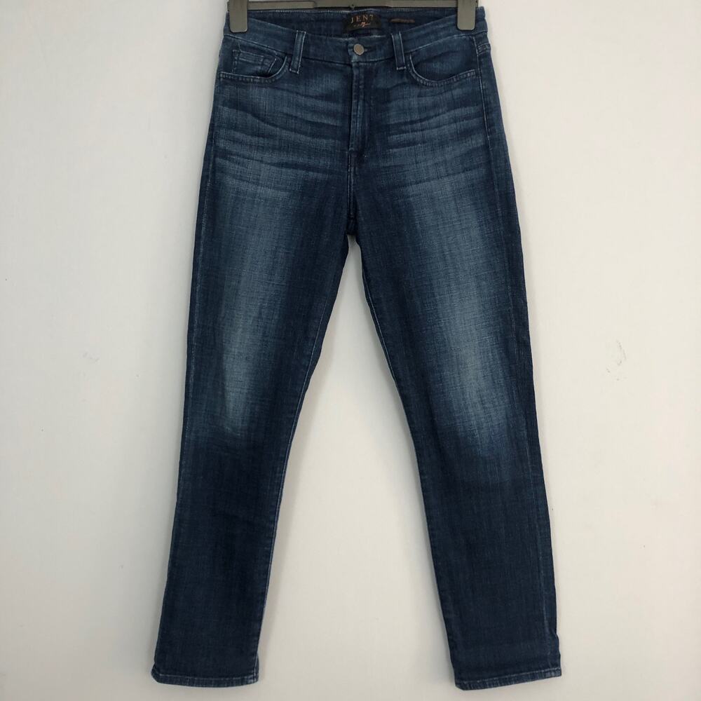 JEN7 7 For All Mankind Straight Crop & Roll Jeans Womens 6 Distressed Med Wash